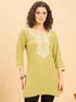 TC 1531 Modal Tunic Top with Handlook Blossom Embroidery  Pista Green