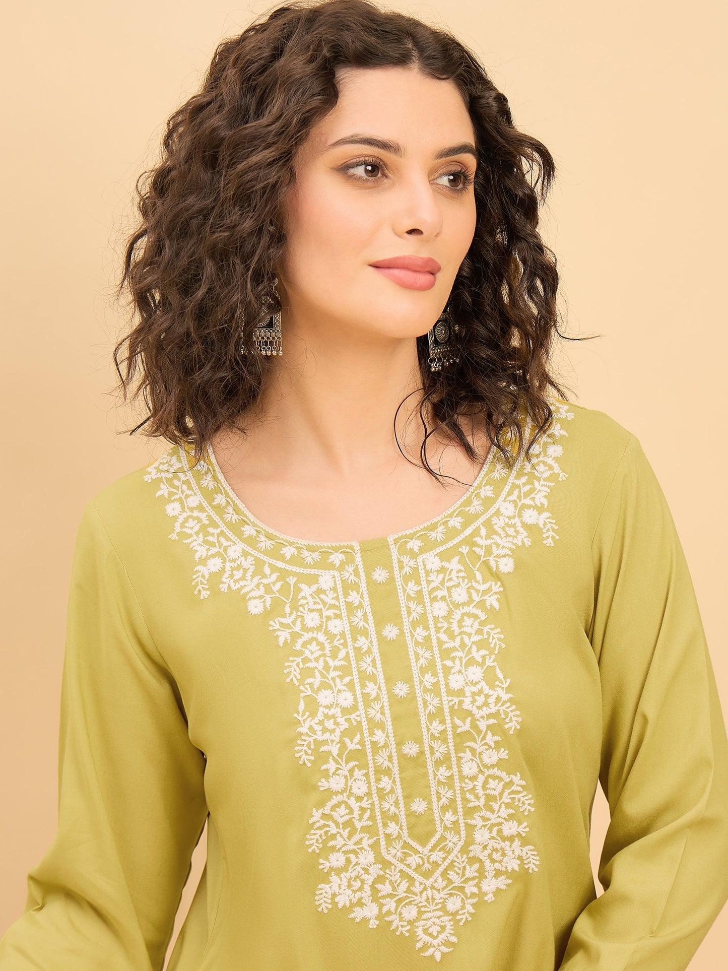 TC 1531 Modal Tunic Top with Handlook Blossom Embroidery  Pista Green