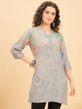TC 1533 Printed Modal Tunic with Garden Bloom Hem  Ash Gray
