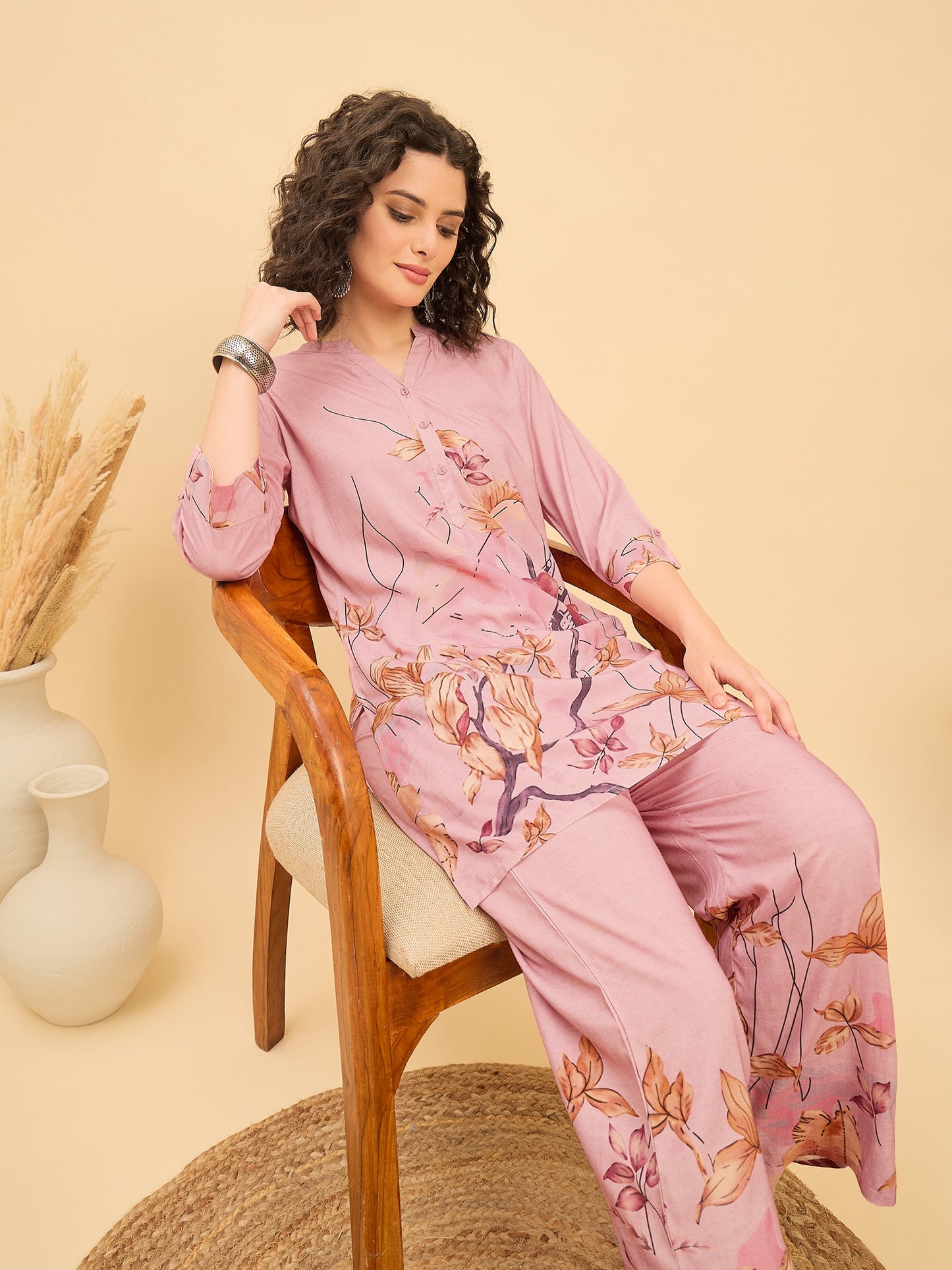 CS 1543 Artistic Bloom Co ord Set  Rose Glow