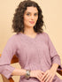TC 1455 Pleated Floral Embroidered Modal Tunic Top  Lavender Bloom