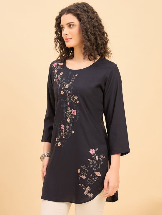 TC 1564 Embroidered Modal Tunic  Midnight Petal