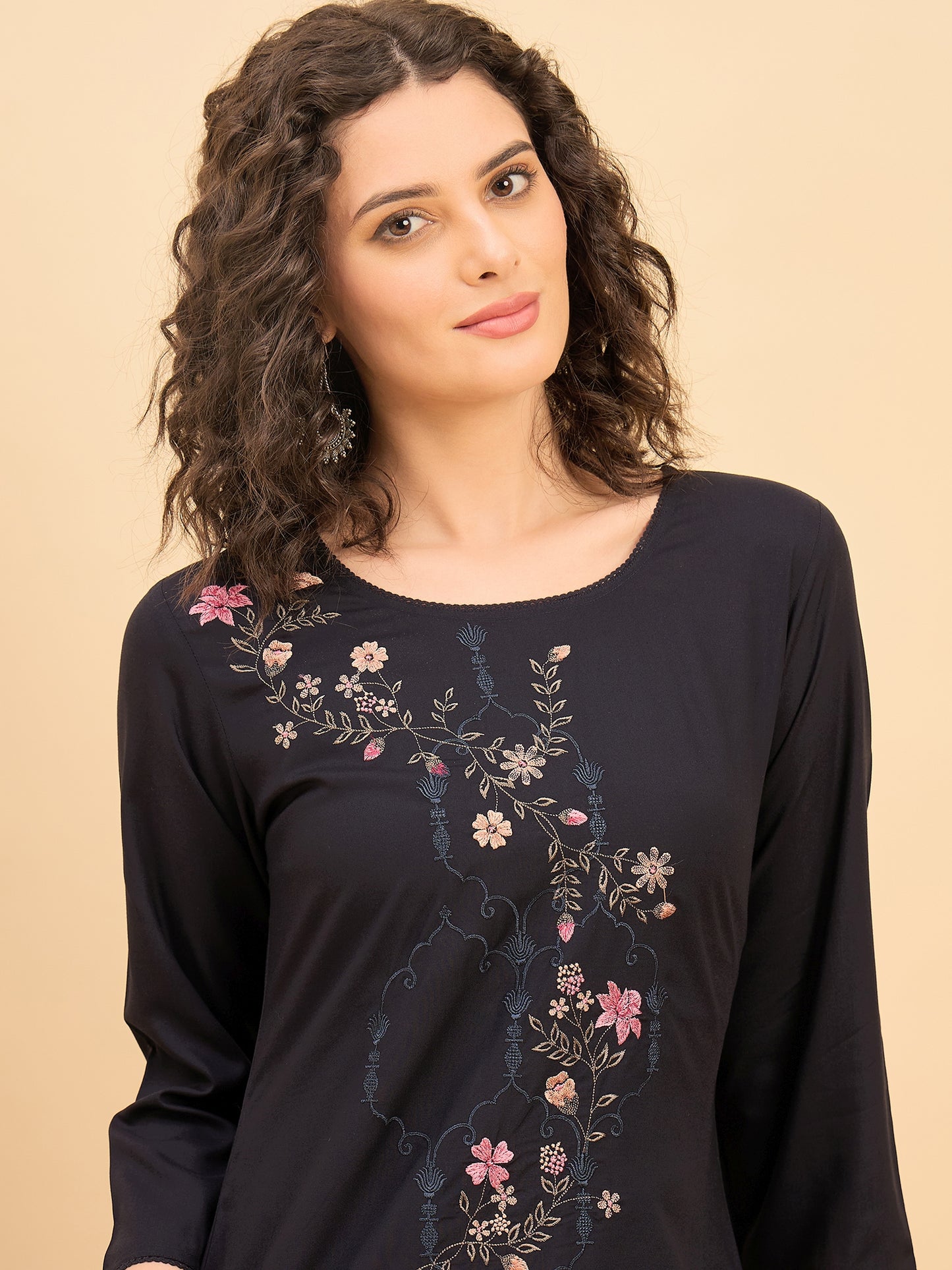 TC 1564 Embroidered Modal Tunic  Midnight Petal