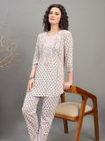 CS 1561 Block Print Inspired Floral Co ord Set with 3/4 Sleeves  Beige