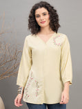 TP 1567 Arched Bloom Embroidered Modal Top  Misty Ivory