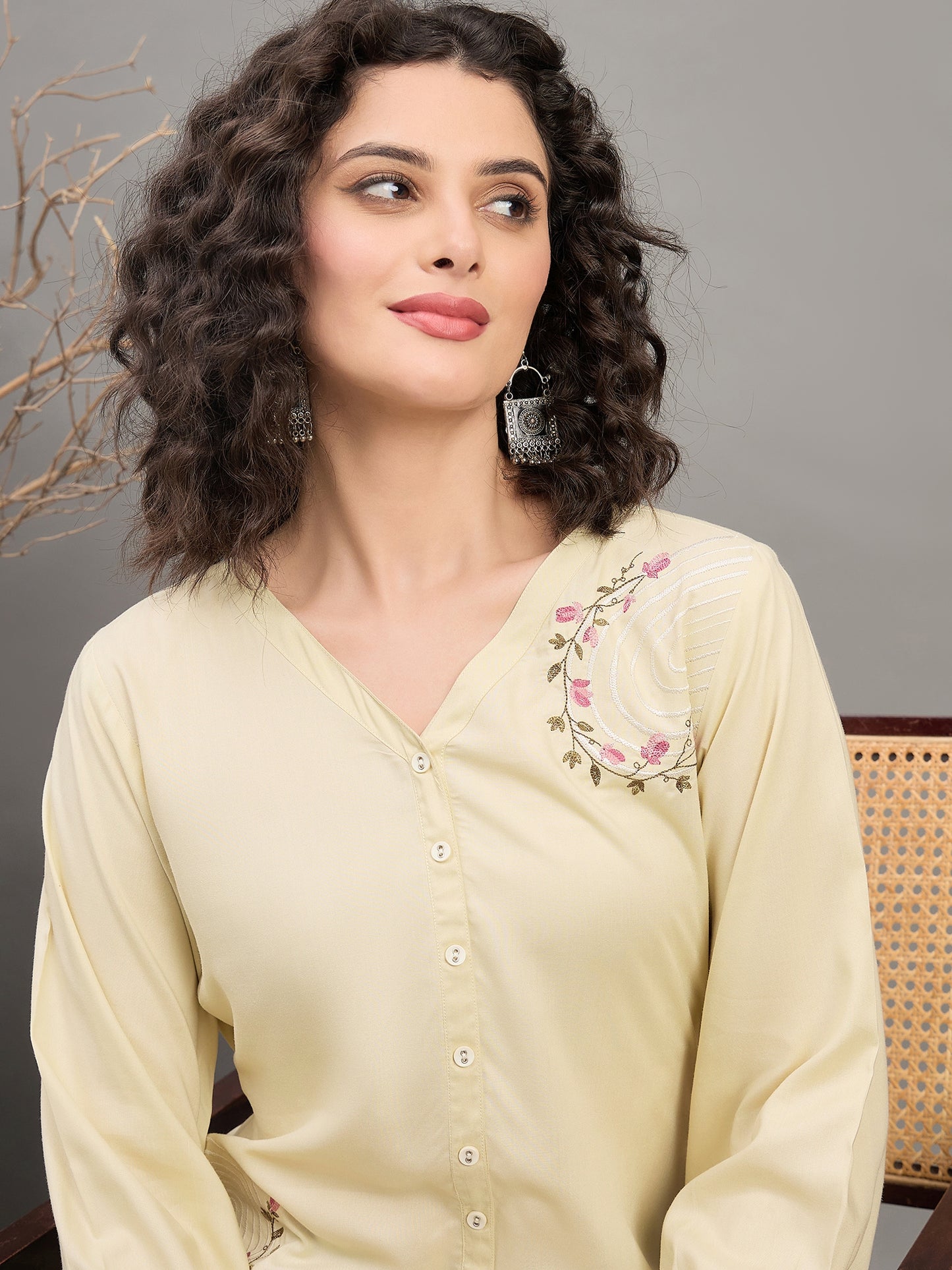 TP 1567 Arched Bloom Embroidered Modal Top  Misty Ivory