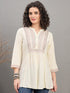 TP 1538 Heritage Yoke Embroidered Modal Top  Soft Ecru