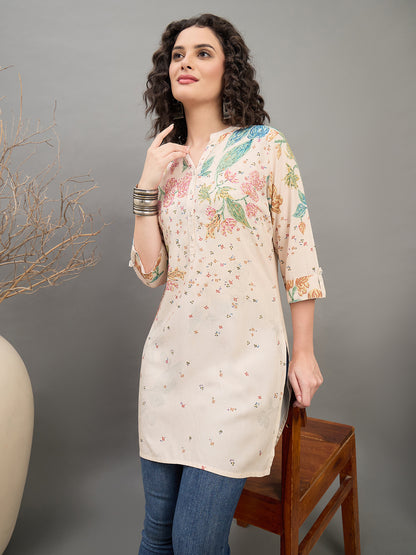 TC 1533 Printed Modal Tunic with Garden Bloom Hem Sandstone