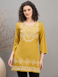 TC 1529 Modal Tunic Top with Heritage Mosaic Embroidery  Gold Yellow