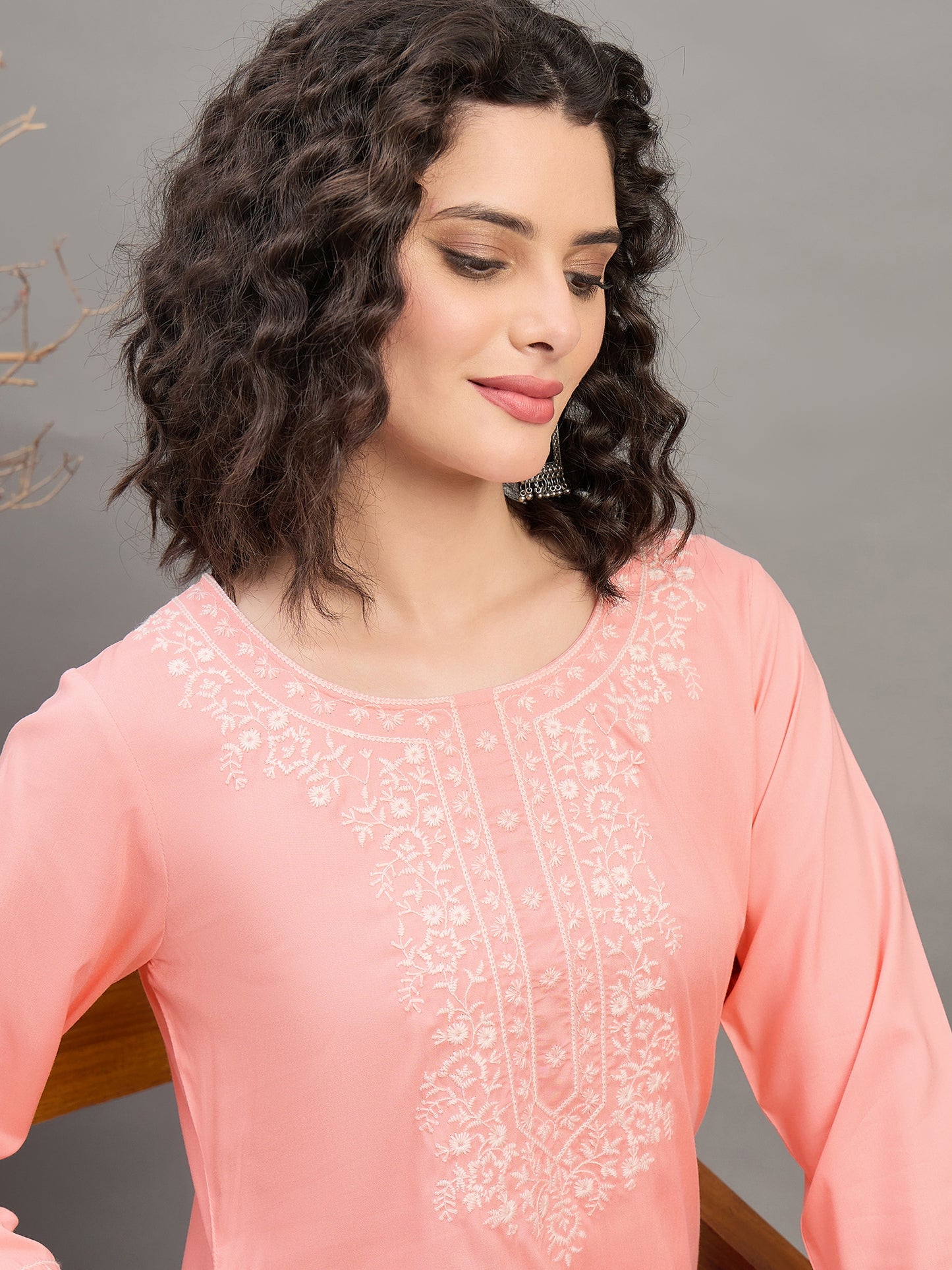 TC 1531 Modal Tunic Top with Handlook Blossom Embroidery  Soft Pink