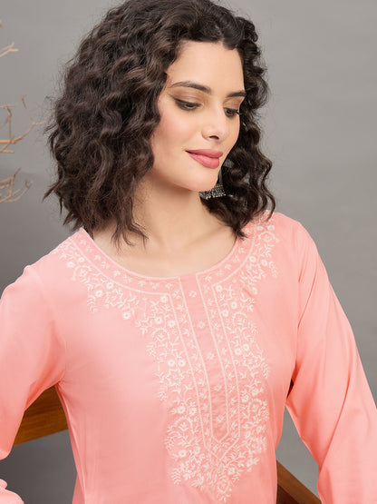 TC 1531 Modal Tunic Top with Handlook Blossom Embroidery  Soft Pink