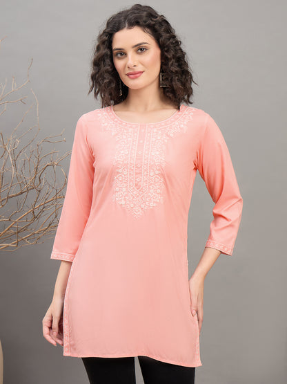 TC 1531 Modal Tunic Top with Handlook Blossom Embroidery  Soft Pink