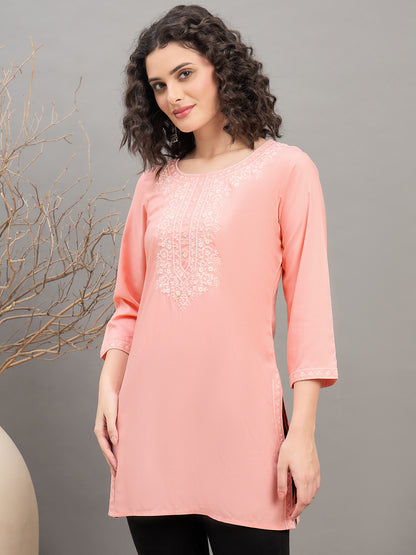 TC 1531 Modal Tunic Top with Handlook Blossom Embroidery  Soft Pink
