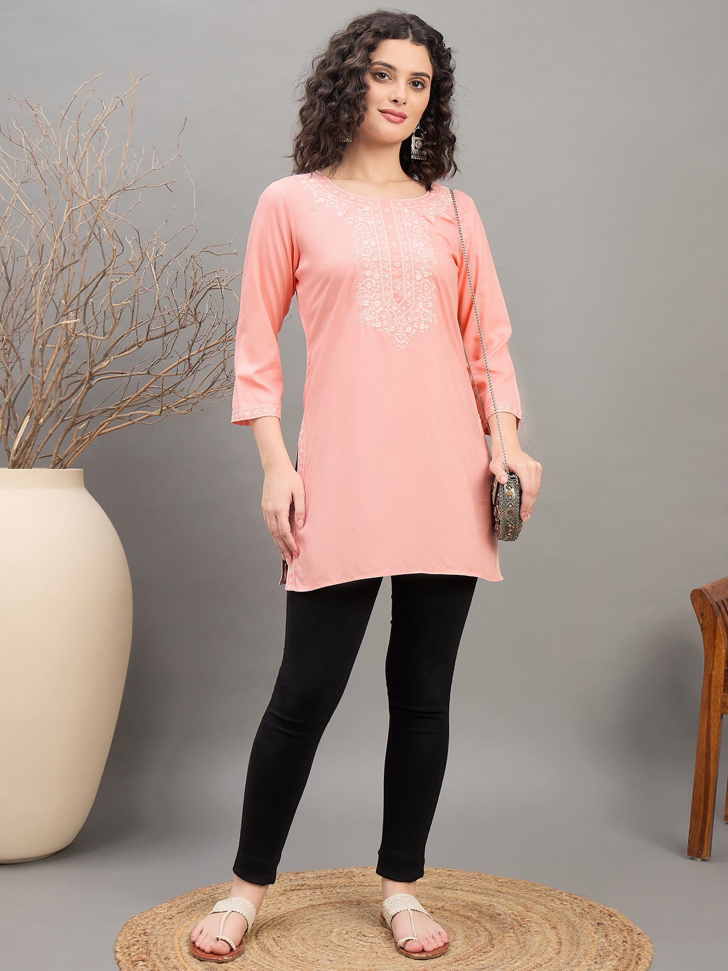 TC 1531 Modal Tunic Top with Handlook Blossom Embroidery  Soft Pink