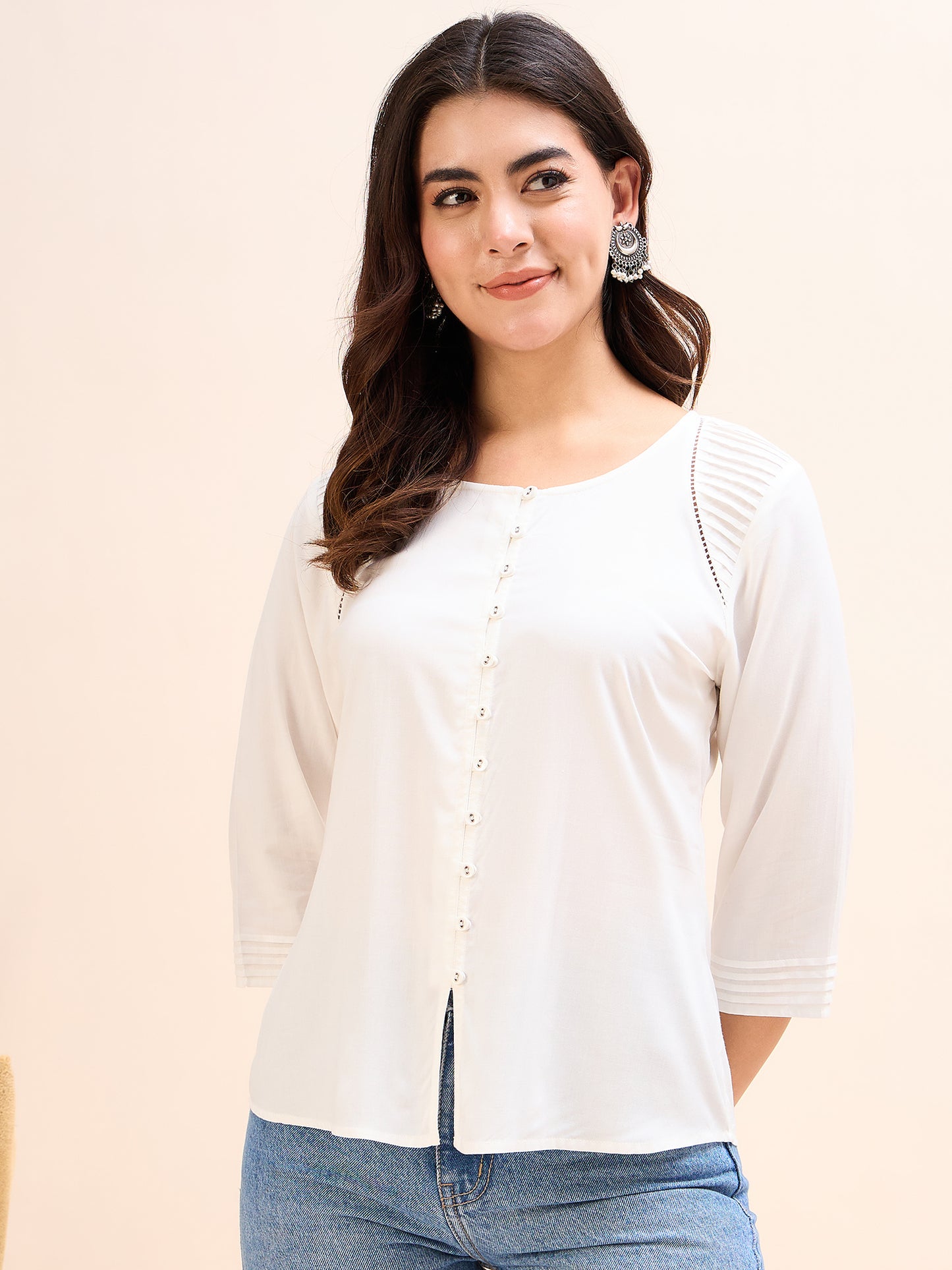 TP 1432 Modern Pleated Modal Top  Pearl White