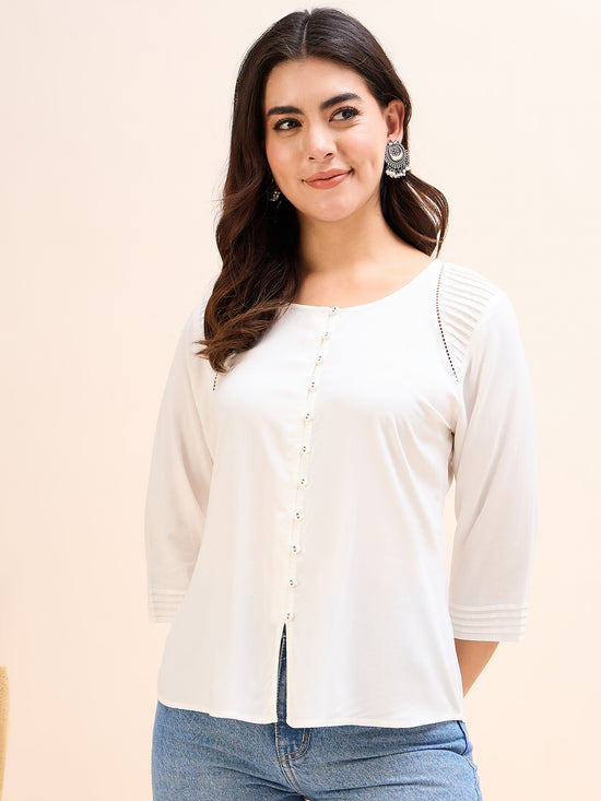 TP 1432 Modern Pleated Modal Top  Pearl White