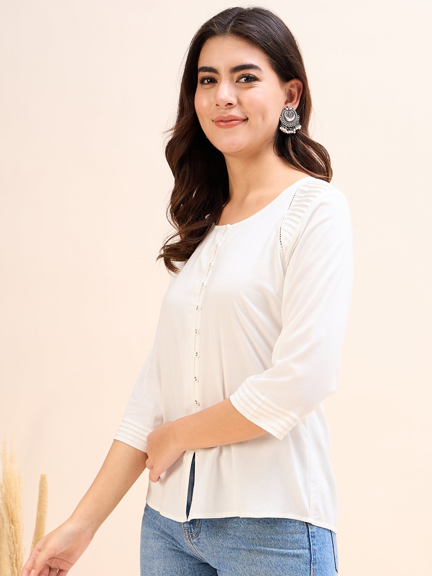 TP 1432 Modern Pleated Modal Top  Pearl White