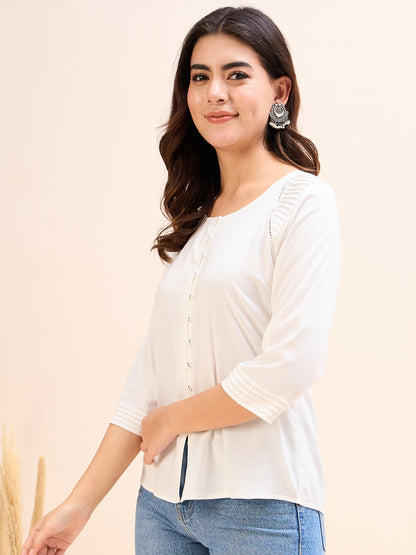 TP 1432 Modern Pleated Modal Top  Pearl White