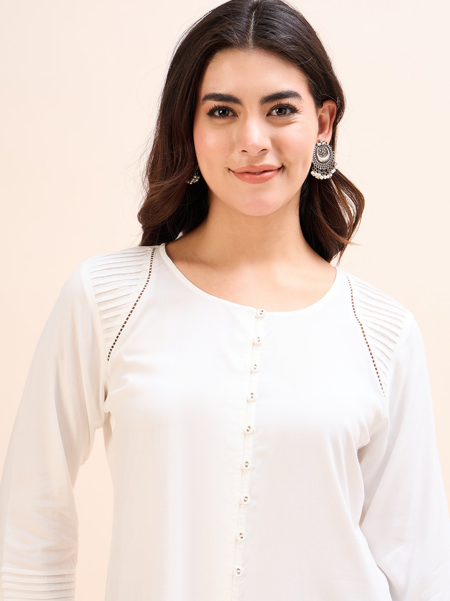 TP 1432 Modern Pleated Modal Top  Pearl White