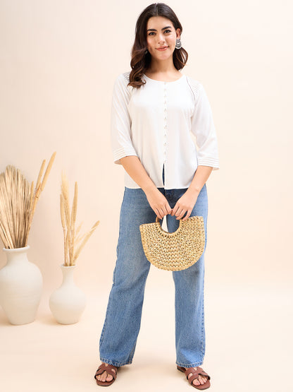 TP 1432 Modern Pleated Modal Top  Pearl White