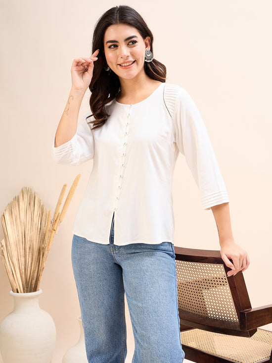 TP 1432 Modern Pleated Modal Top  Pearl White
