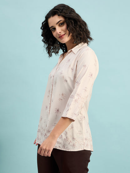 ST 1489 Botanical Breeze Printed Modal Shirt  Mauve Mist