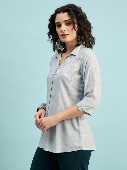 ST 1509 Floral Whisper Printed Modal Shirt  Cloud Grey