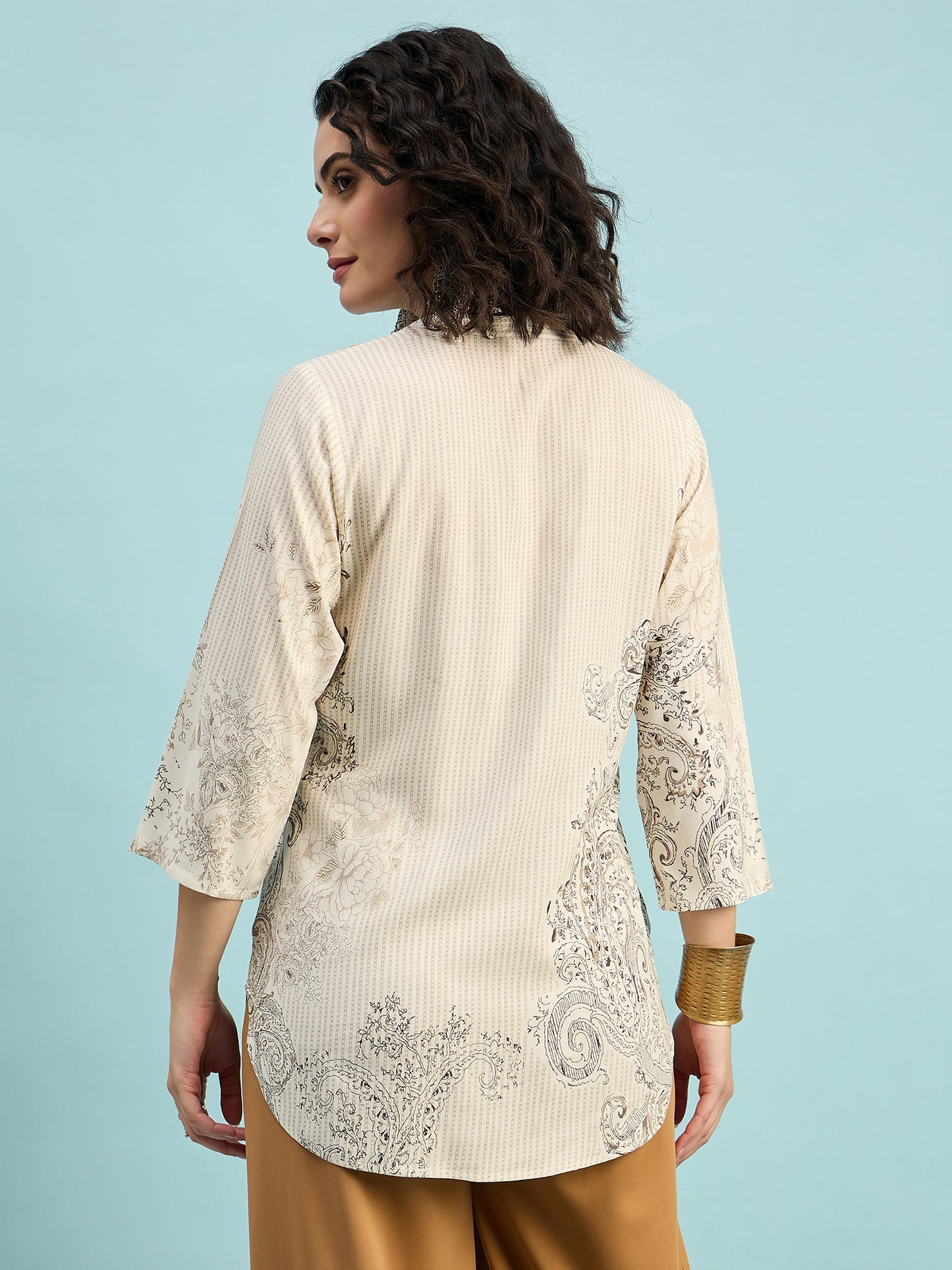 TC 1508 Vintage Paisley Printed Modal Tunic Top  Ecru