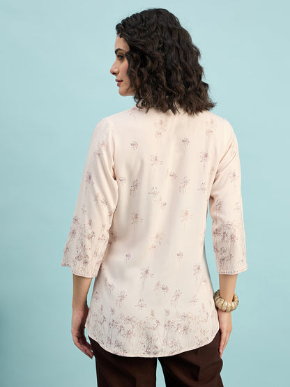 ST 1489 Botanical Breeze Printed Modal Shirt  Mauve Mist