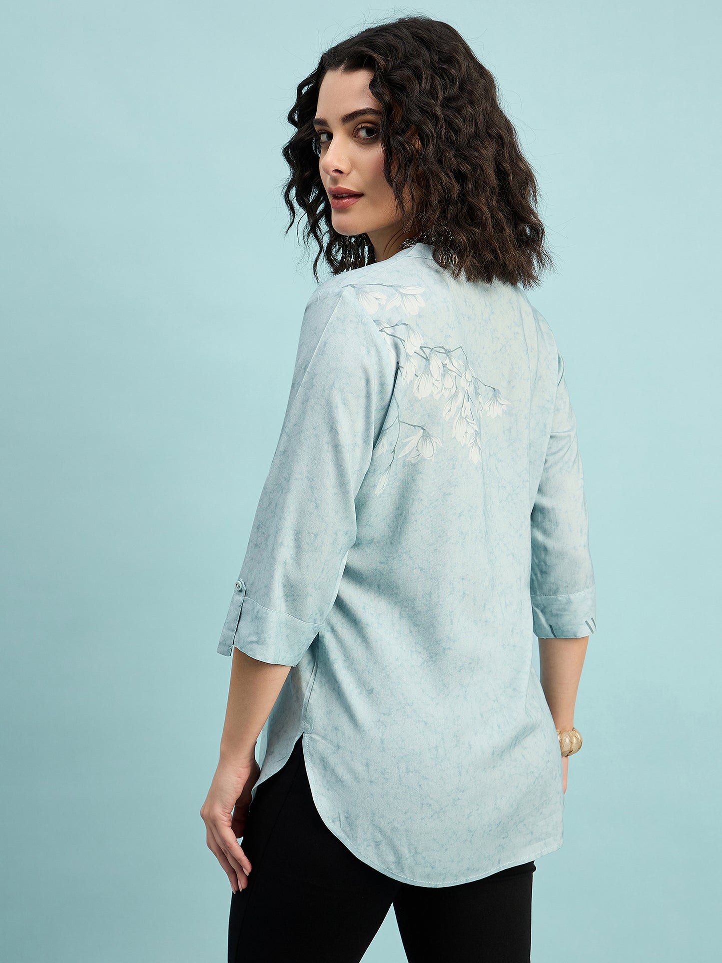 TC 1509 Blossom Breeze Printed Modal Tunic Top Ice Blue