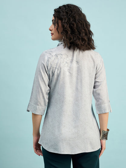 ST 1509 Floral Whisper Printed Modal Shirt  Cloud Grey