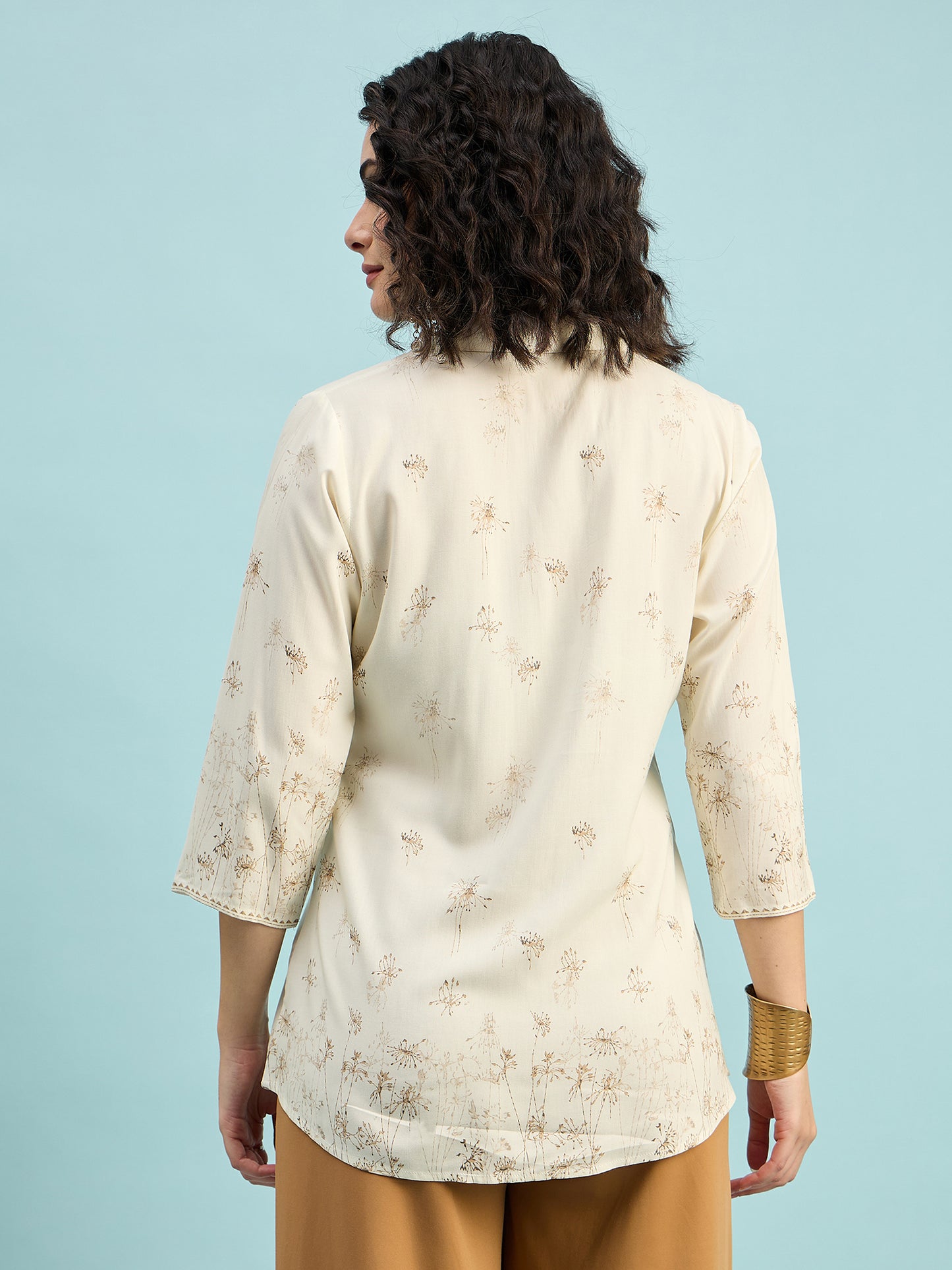 ST 1489 Botanical Breeze Printed Modal Shirt  Soft Ecru
