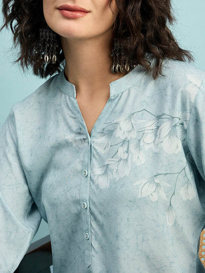 TC 1509 Blossom Breeze Printed Modal Tunic Top Ice Blue