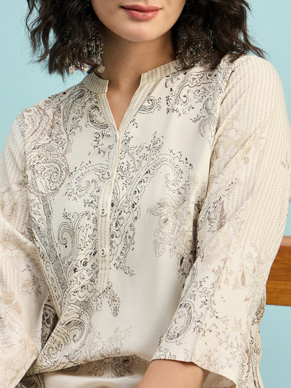 TC 1508 Vintage Paisley Printed Modal Tunic Top  Ecru
