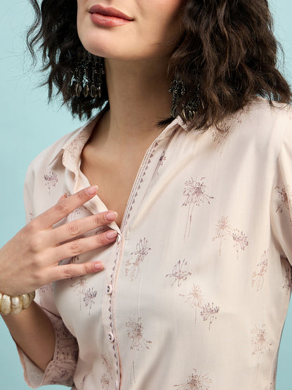 ST 1489 Botanical Breeze Printed Modal Shirt  Mauve Mist