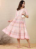 DS 1470 Pastel Printed Long Dress with Tassels Rose