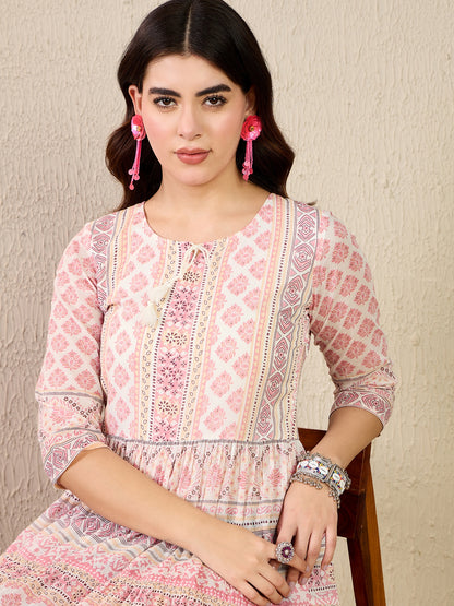 DS 1470 Pastel Printed Long Dress with Tassels Rose