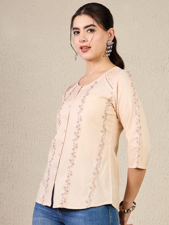 TP 1481 Vertical Thread Embroidered Modal Top  Mauve Mist