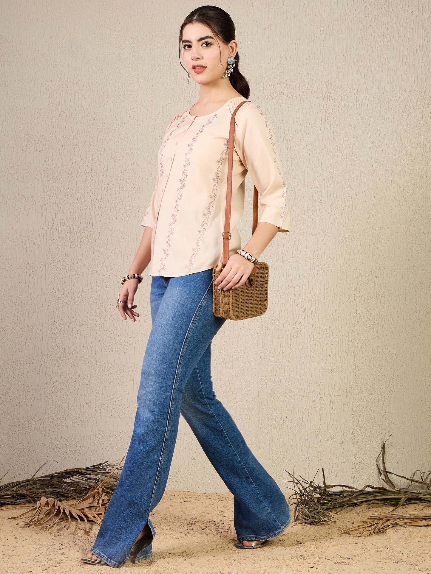 TP 1481 Vertical Thread Embroidered Modal Top  Mauve Mist