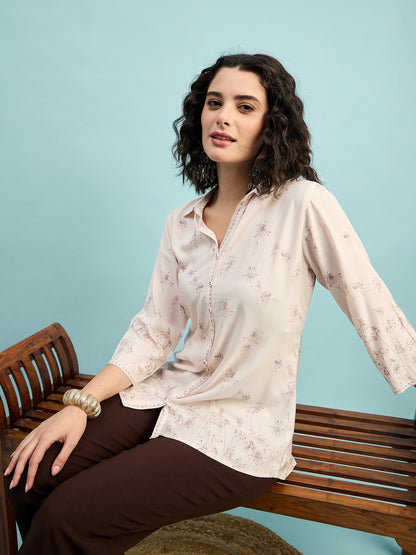 ST 1489 Botanical Breeze Printed Modal Shirt  Mauve Mist