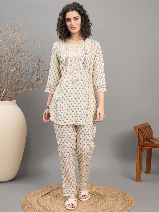 TC 1561 Printed Modal Tunic with Mughal Motifs  Dove Mist