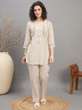 CS 1561 Block Print Inspired Floral Co ord Set with 3/4 Sleeves  Mist