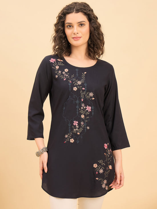 TC 1564 Embroidered Modal Tunic  Midnight Petal