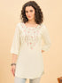 TC 1568 Modal Tunic  Ecru Petal with Blossom V Neck embroidery