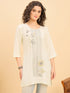 TC 1569 Modal Tunic  Soft Ecru with Linear Leaf embroidery